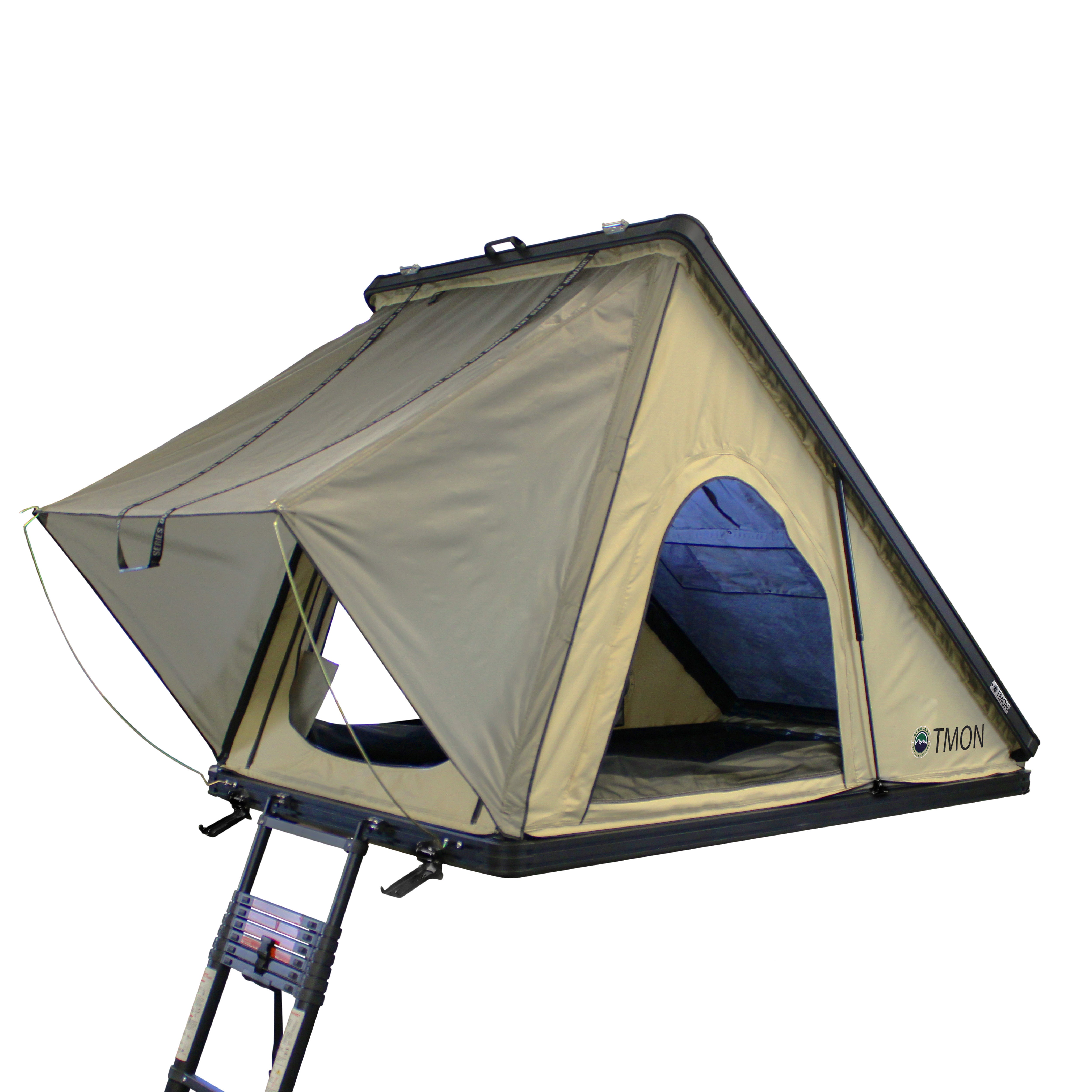 OVS LD TMON 2 Person Clamshell Aluminum Hard Shell Roof Top Tent - Tan Body & Green Rainfly