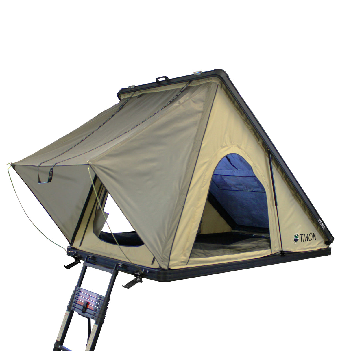 OVS LD TMON 2 Person Clamshell Aluminum Hard Shell Roof Top Tent - Tan Body & Green Rainfly