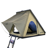 OVS LD TMON 2 Person Clamshell Aluminum Hard Shell Roof Top Tent - Tan Body & Green Rainfly