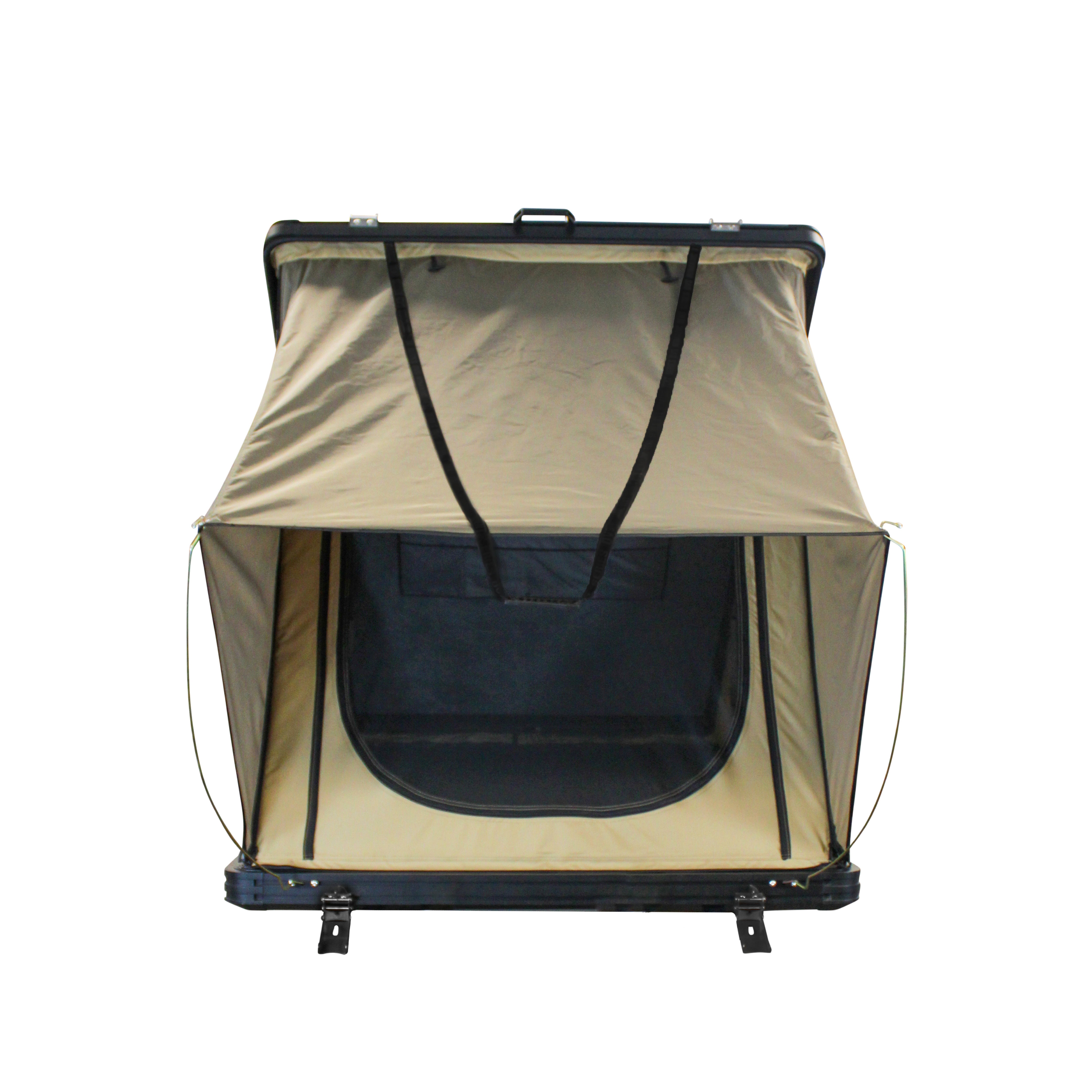 OVS LD TMON 2 Person Clamshell Aluminum Hard Shell Roof Top Tent - Tan Body & Green Rainfly
