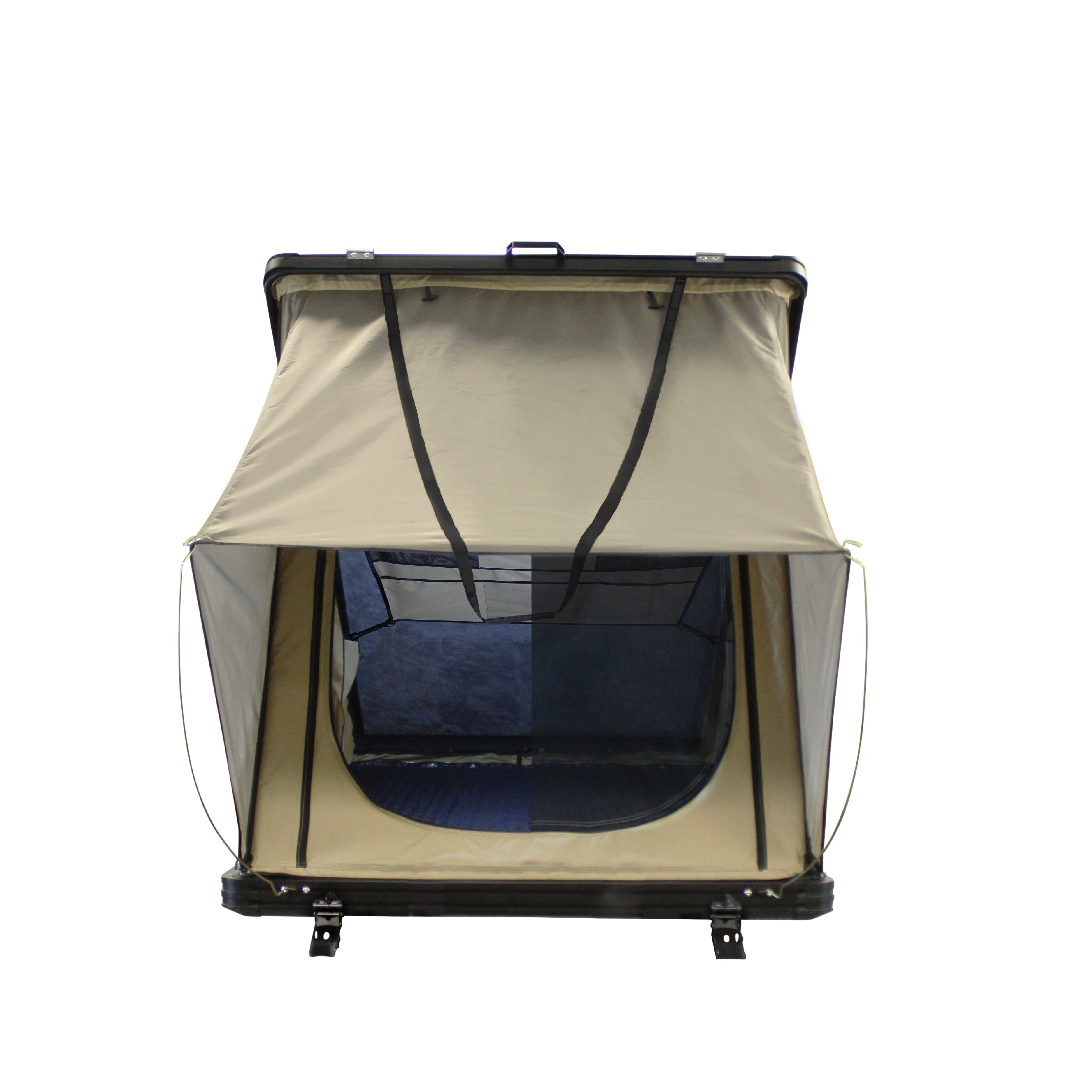 OVS LD TMON 2 Person Clamshell Aluminum Hard Shell Roof Top Tent - Tan Body & Green Rainfly