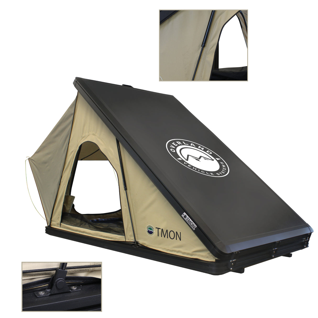OVS LD TMON 2 Person Clamshell Aluminum Hard Shell Roof Top Tent - Tan Body & Green Rainfly