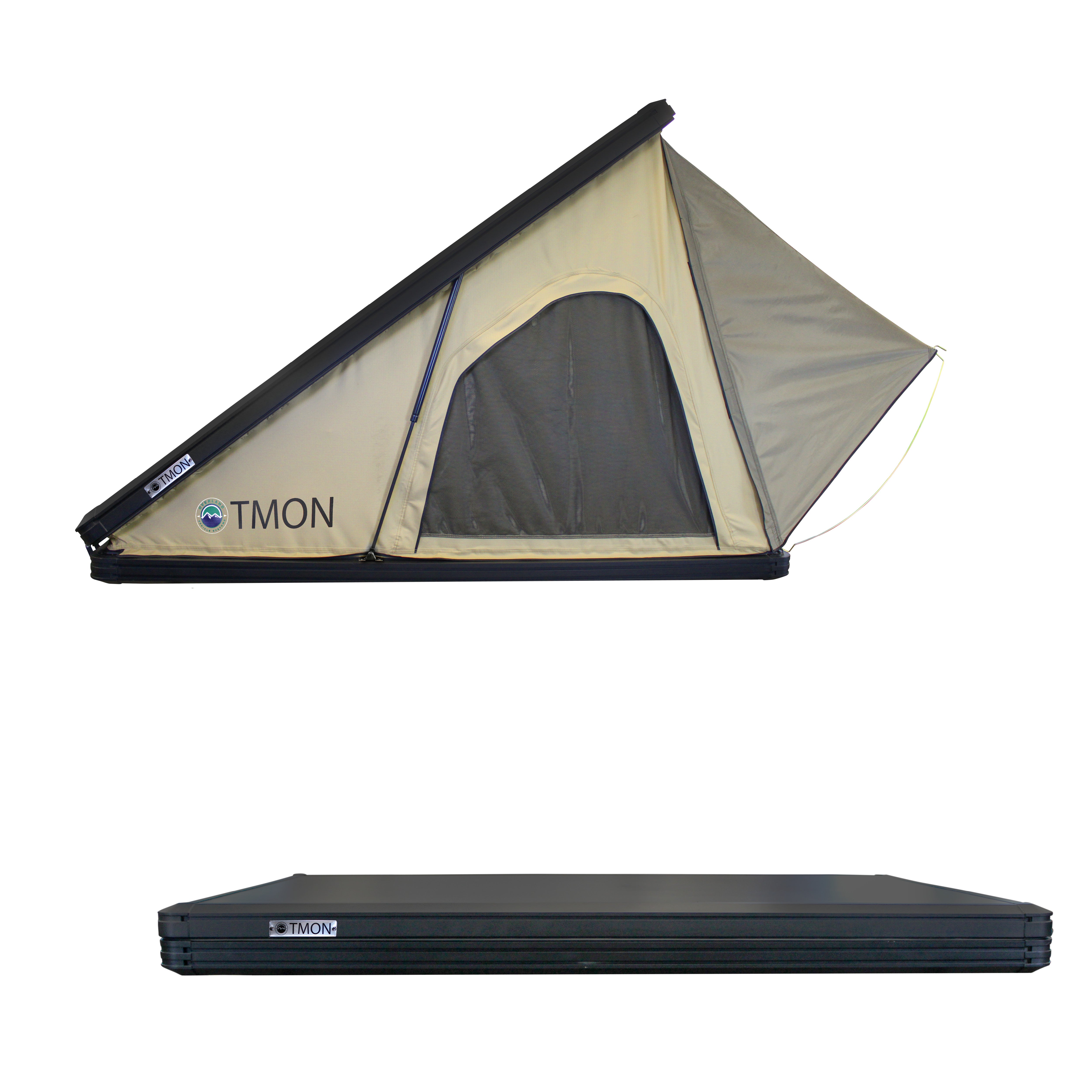 OVS LD TMON 2 Person Clamshell Aluminum Hard Shell Roof Top Tent - Tan Body & Green Rainfly