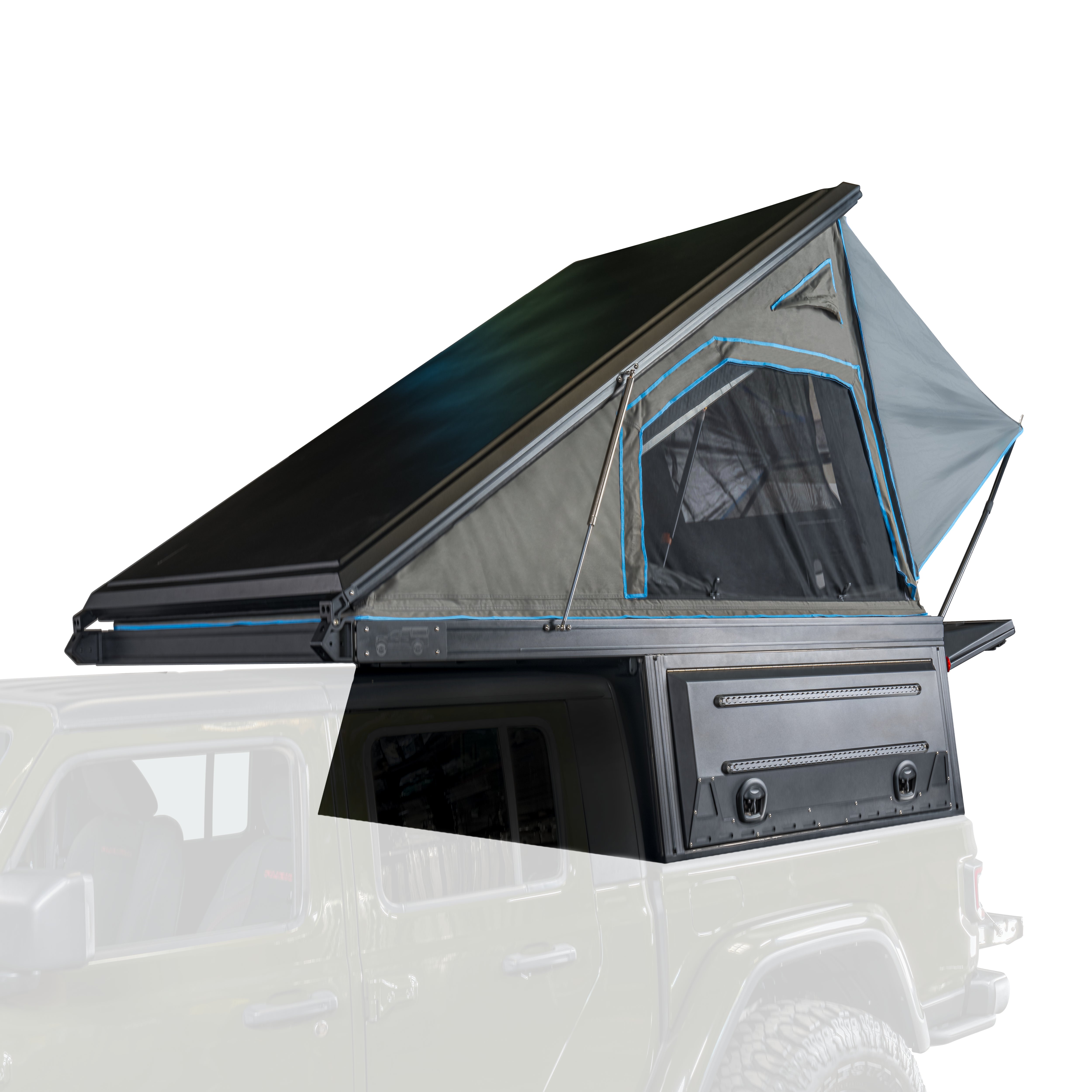 OVS MagPak - Camper Shell/Roof Top Tent Combo with Lights, Rear Molle Panel, Side Tie Downs, Front & Rear Windows
