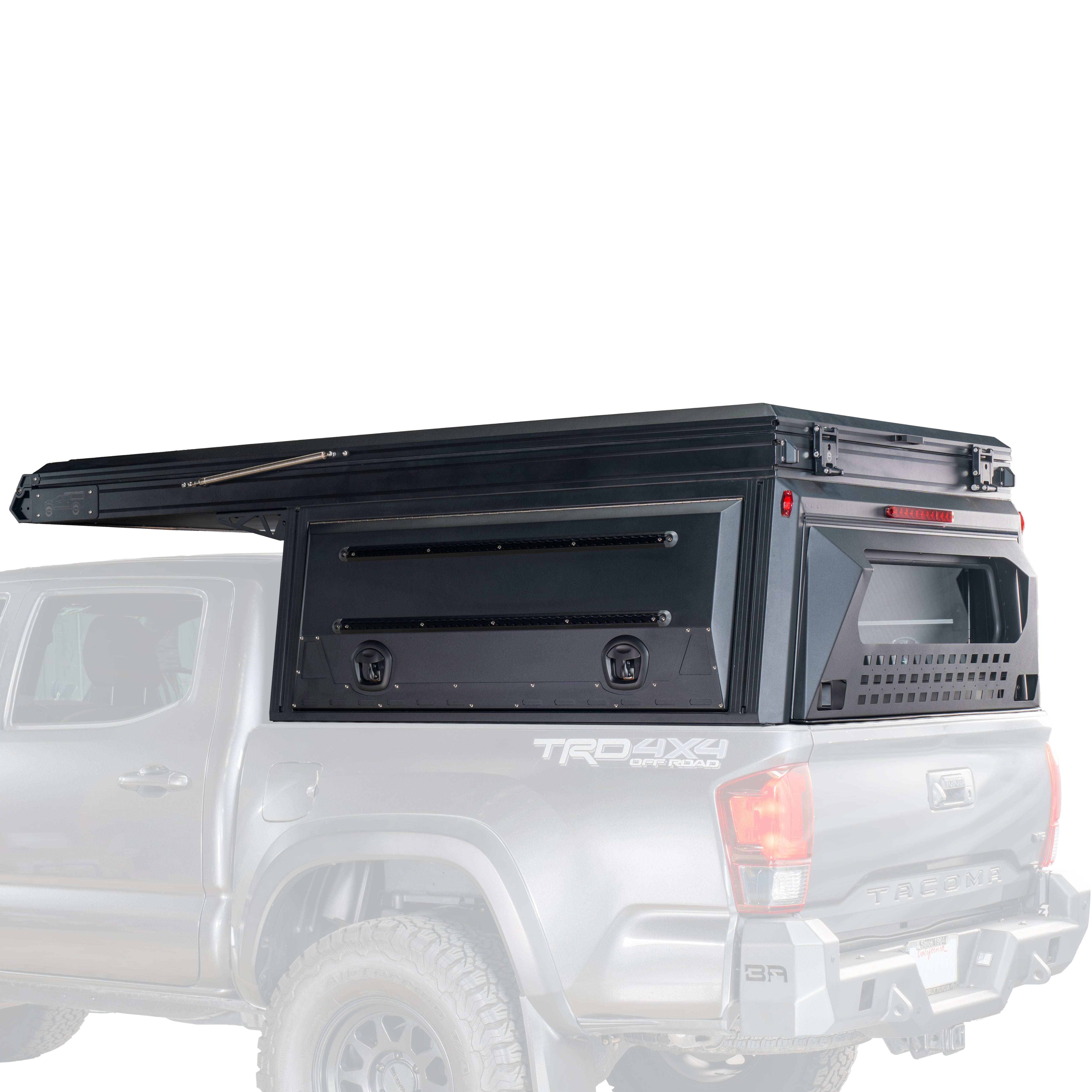 OVS MagPak - Camper Shell/Roof Top Tent Combo with Lights, Rear Molle Panel, Side Tie Downs, Front & Rear Windows