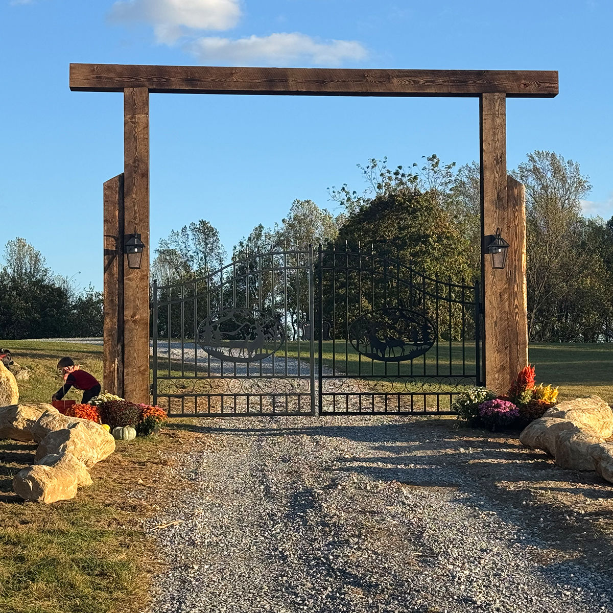  14ft Dual Swing Wrought Iron Gate Customer#design_deer