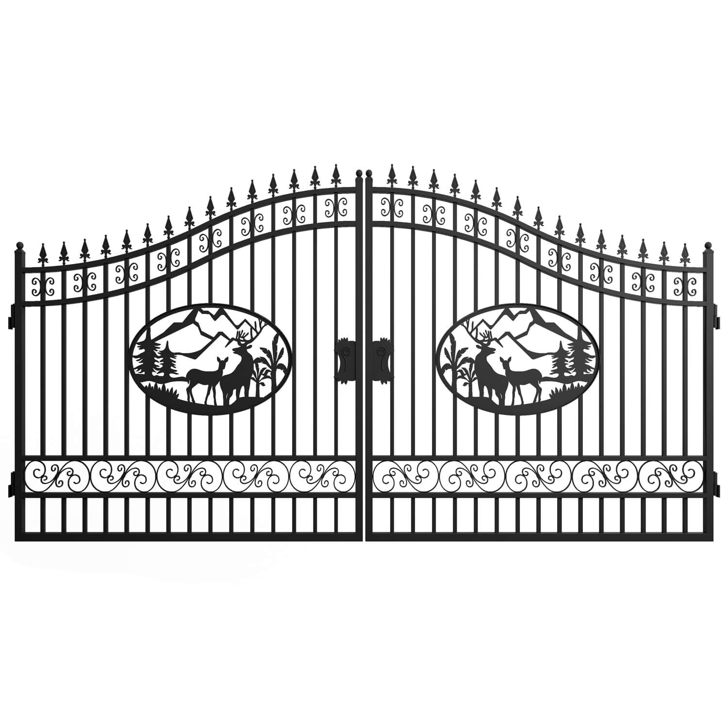 14x8 ft Steel Dual Swing Driveway Gate#design_deer