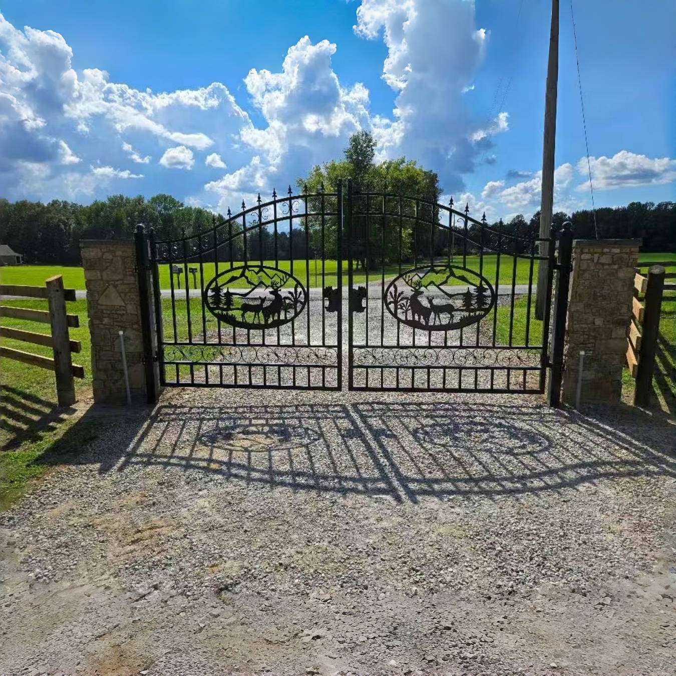 14x8 ft Steel Dual Swing Driveway Gate used in a farm#design_deer