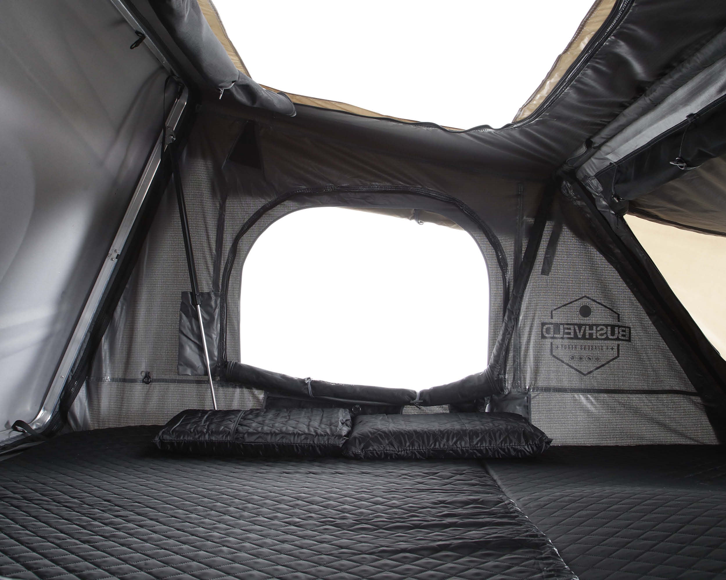 OVS HD Bushveld 4 Person Cantilever Hard Shell Roof Top Tent Grey Body & Tan Rainfly