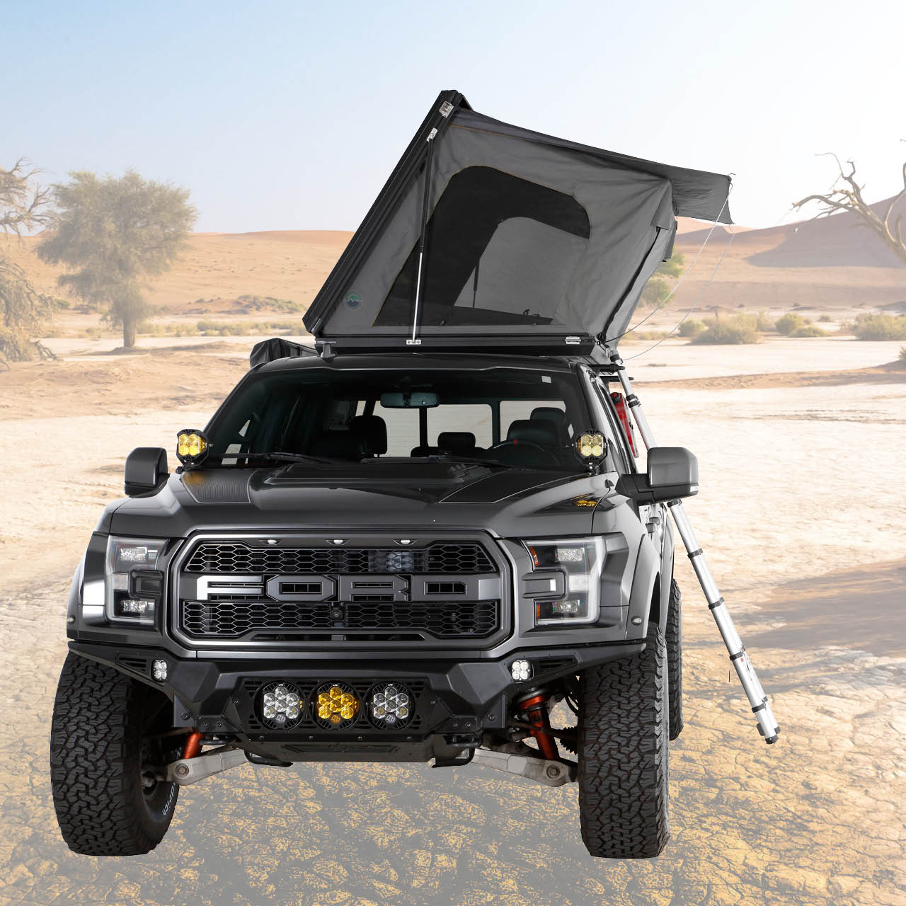 OVS HD Sidewinder 3 Person Side Load Aluminum Hard Shell Roof Top Tent, Grey Body & Green Trim