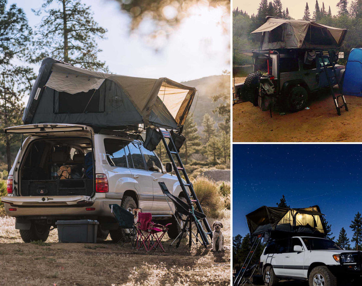 OVS HD Bushveld 2 Person Cantilever Hard Shell Roof Top Tent Grey Body & Tan Rainfly