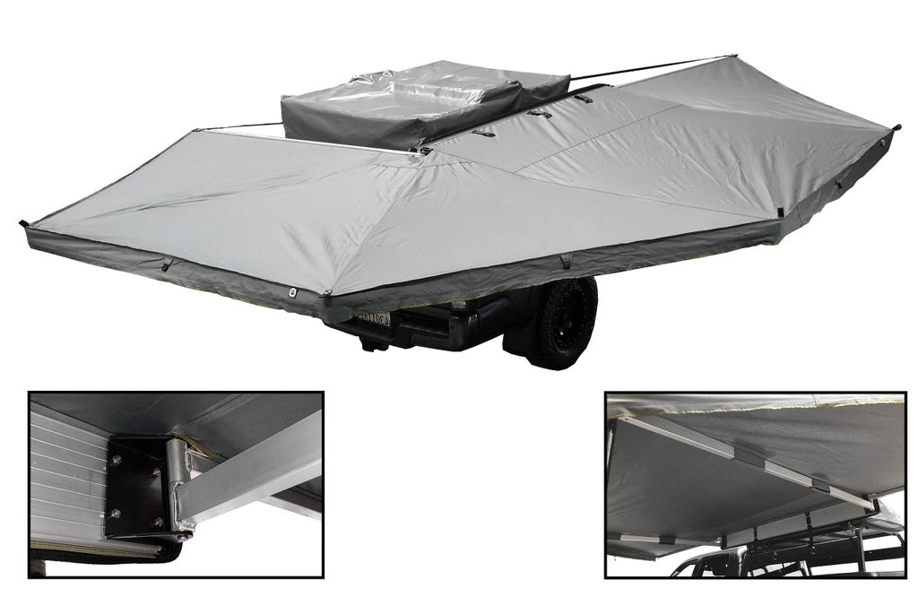 OVS HD Nomadic 270 - Awning, Wall 1, 2 & 3, Passenger Side, Grey Body, Green Trim & Black Travel Cover