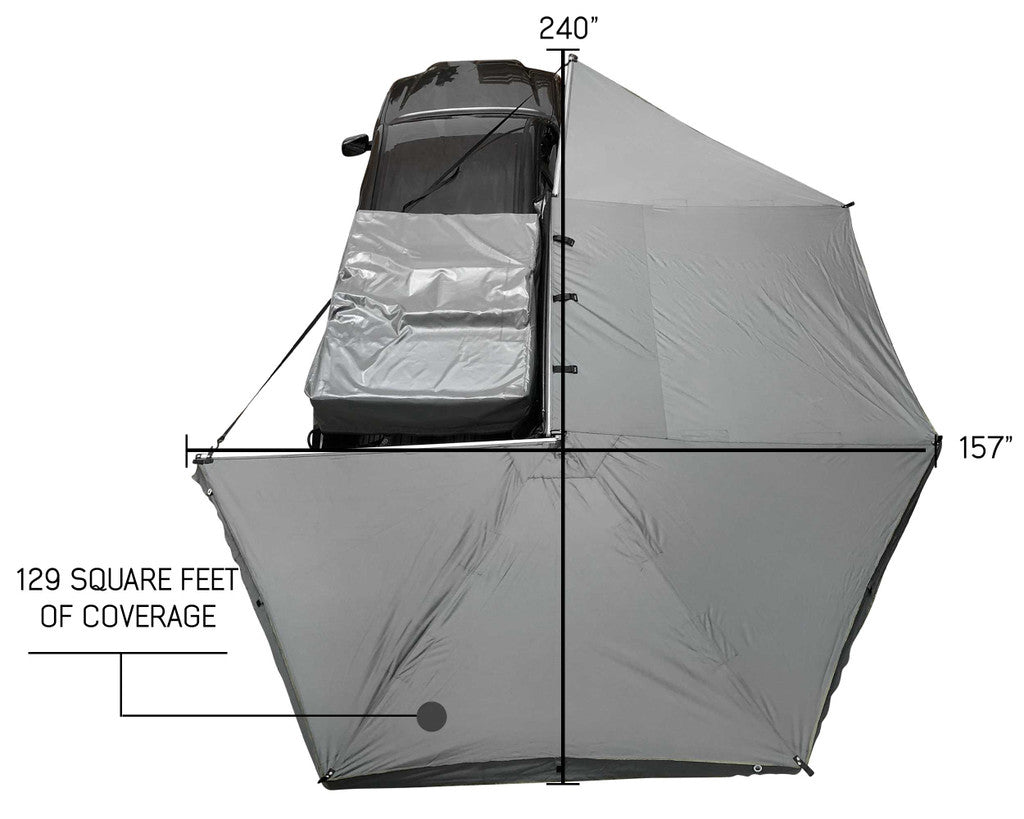 OVS HD Nomadic 270 - Awning, Wall 1, 2 & 3, Passenger Side, Grey Body, Green Trim & Black Travel Cover