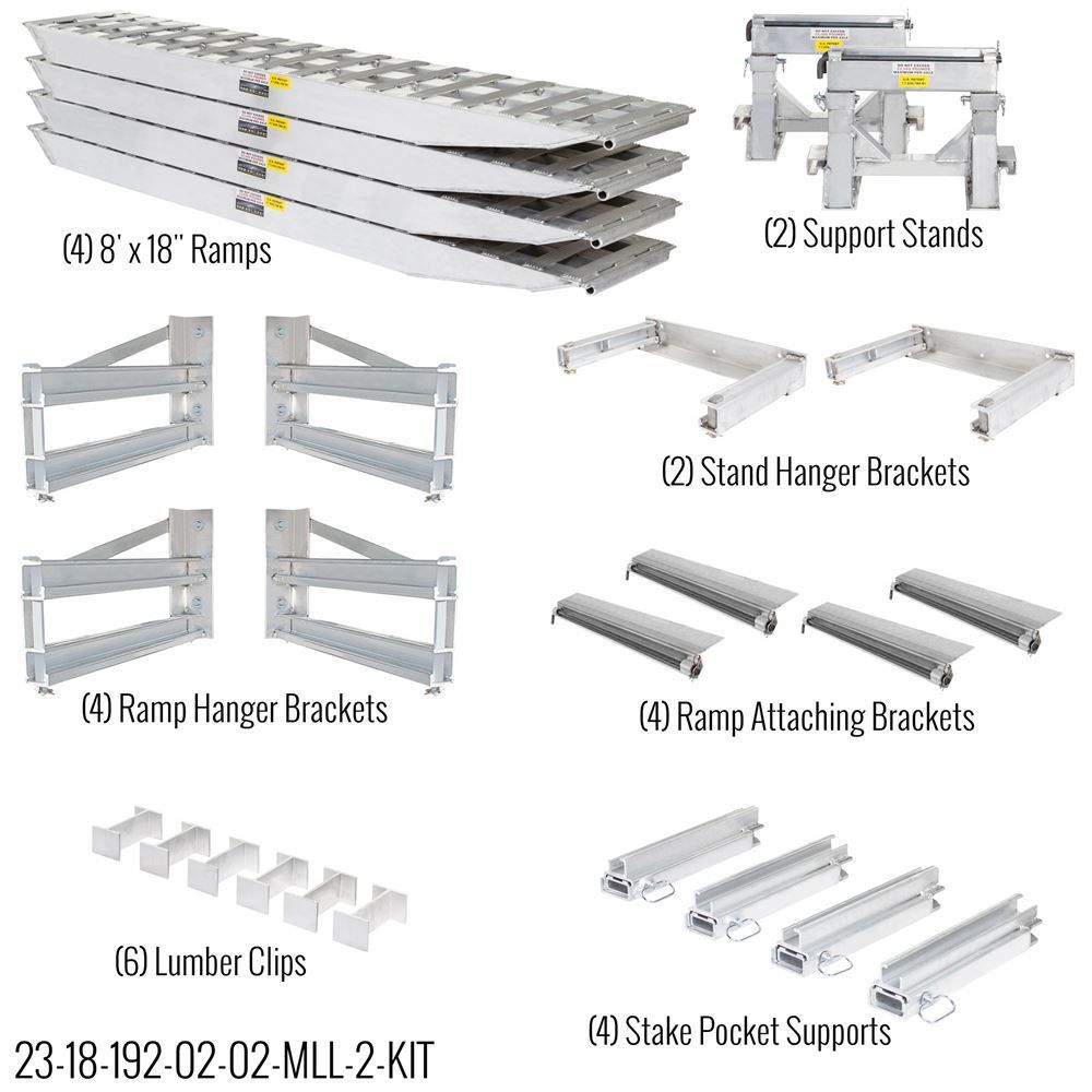 HD Ramps 8' L x 18" W 2 Bunk Load Leveler / 4 Ramp Master Kit for 18" H Step Deck Trailers - 23,500 lb. Cap