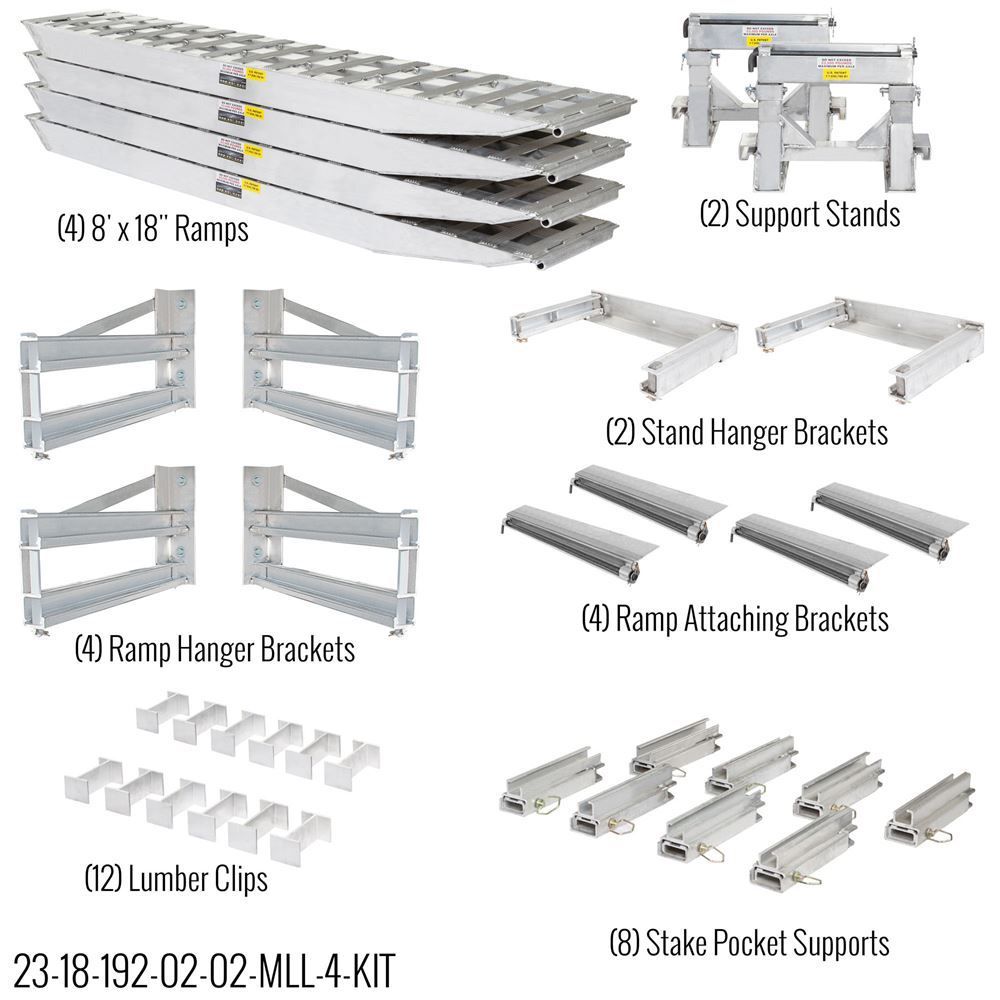HD Ramps 8' L x 18" W 4 Bunk Load Leveler / 4 Ramp Master Kit for 18" H Step Deck Trailers - 23,500 lb. Cap