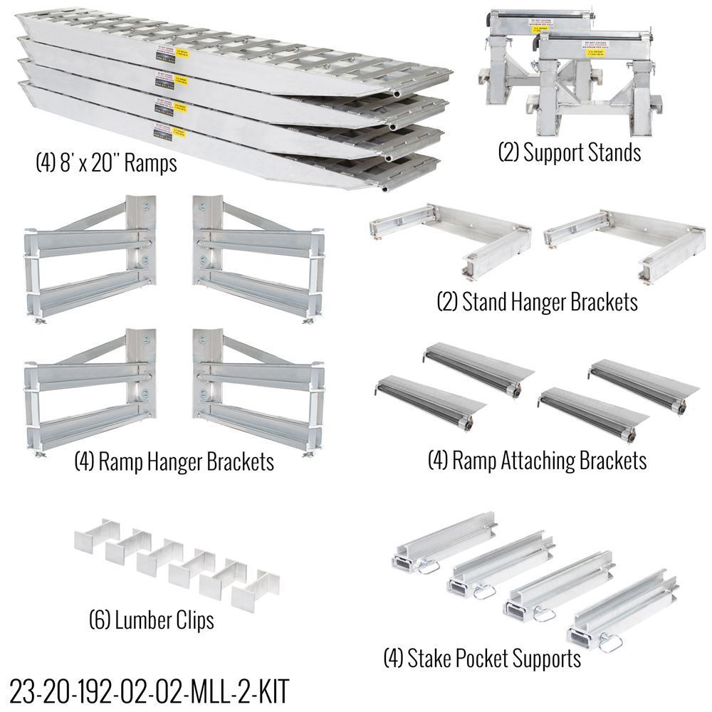 HD Ramps 8' L x 20" W 2 Bunk Load Leveler / 4 Ramp Master Kit for 20" H Step Deck Trailers - 23,500 lb. Cap