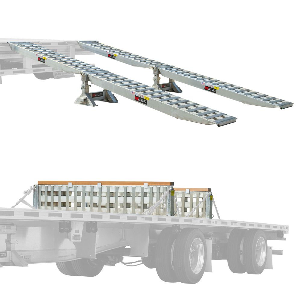 HD Ramps 8' L x 20" W 2 Bunk Load Leveler / 4 Ramp Master Kit for 20" H Step Deck Trailers - 23,500 lb. Cap