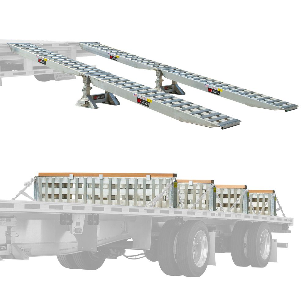 HD Ramps 8' L x 20" W 4 Bunk Load Leveler / 4 Ramp Master Kit for 20" H Step Deck Trailers - 23,500 lb. Cap