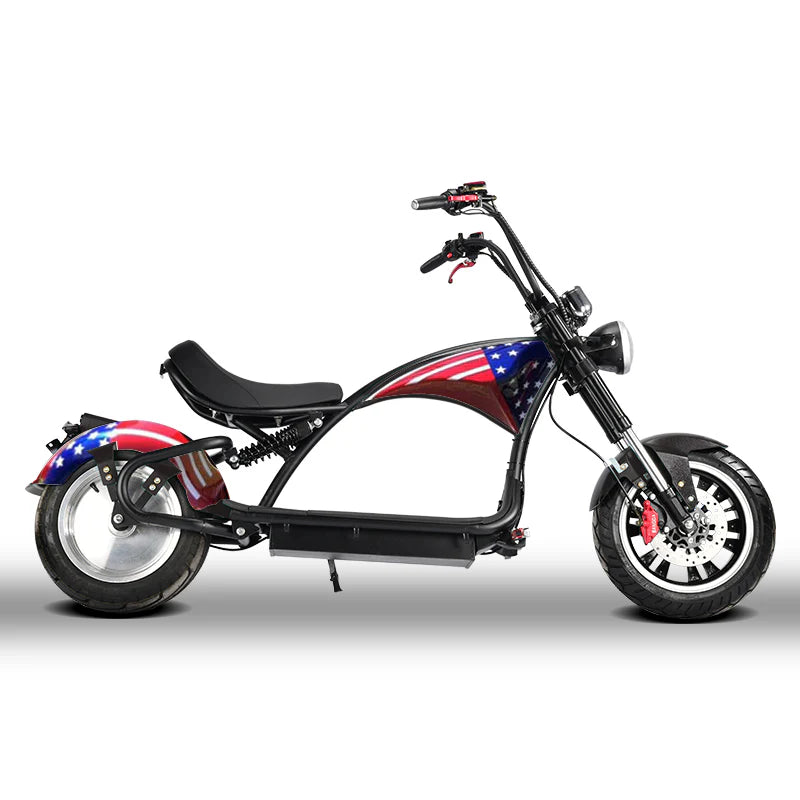 Soversky M3P 3000W electric chopper bike. American flag color.