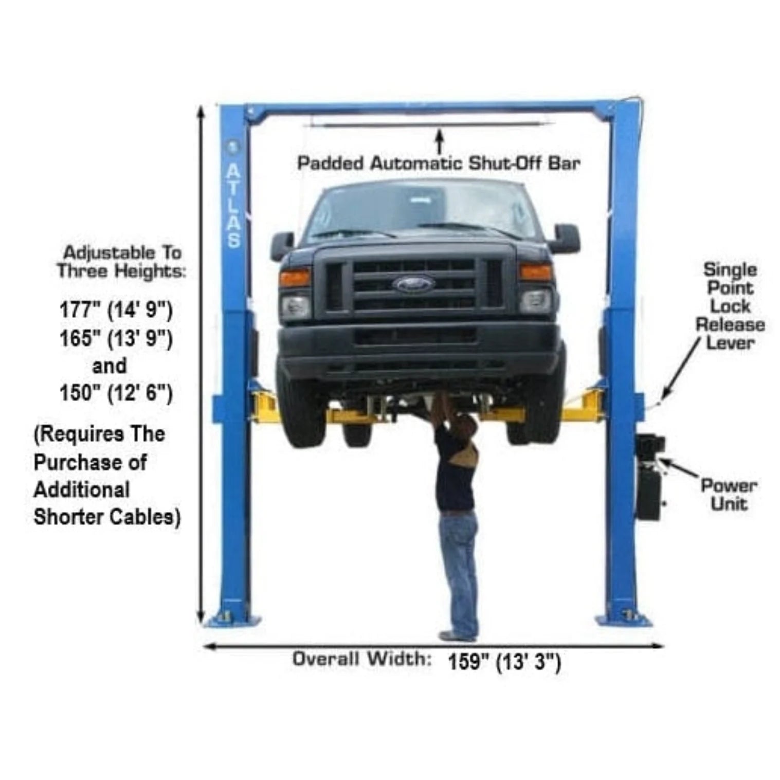 Atlas 12,000 lb. Heavy Duty 2-Post Lift w/ 3-Stage Arms