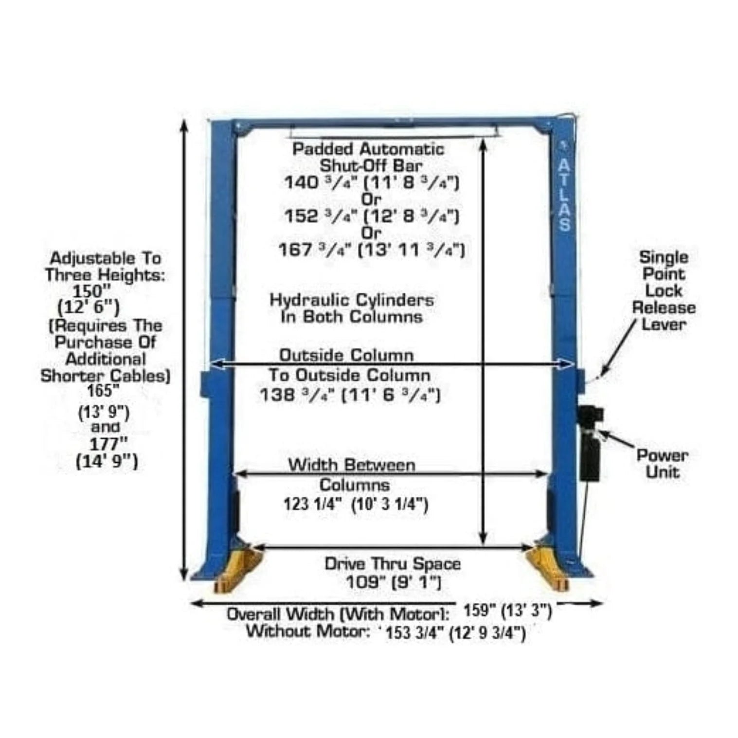 Atlas 12,000 lb. Heavy Duty 2-Post Lift w/ 3-Stage Arms