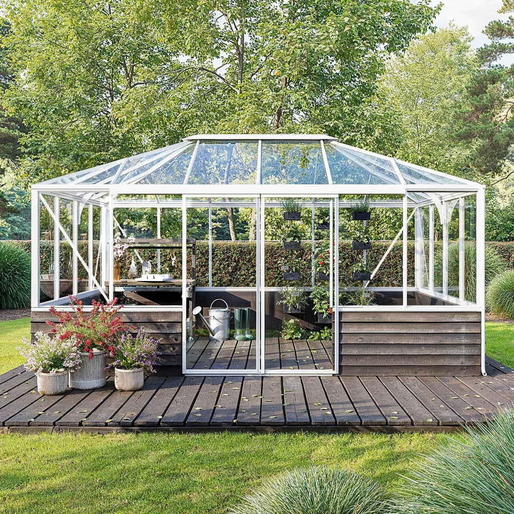 Bloom Cabin Walk-In Pyramid Greenhouse - Aluminum Frame Backyard Garden Conservatory