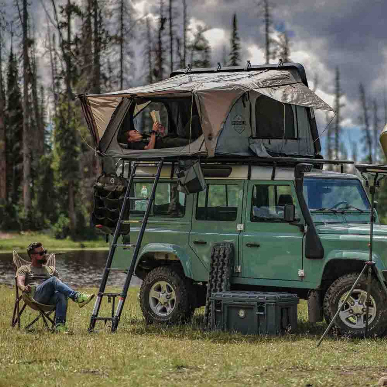 OVS HD Bushveld 2 Person Cantilever Hard Shell Roof Top Tent Grey Body & Tan Rainfly