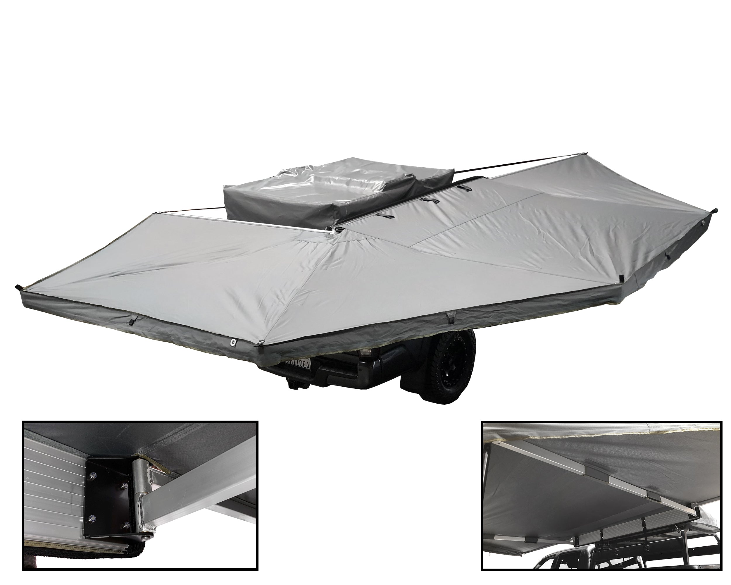 OVS HD Nomadic 270 - Awning, Driver Side, Grey Body, Green Trim & Black Travel Cover  - No Brackets, No Hardware, No Accessories