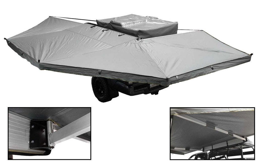 OVS HD Nomadic 270 - Awning, Driver Side, Grey Body, Green Trim & Black Travel Cover