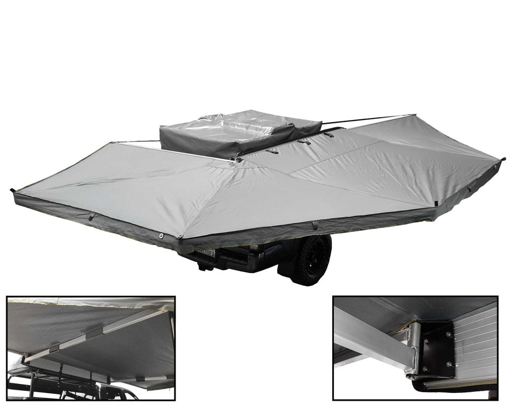 OVS HD Nomadic 270 - Awning, Passenger Side, Grey Body, Green Trim & Black Travel Cover