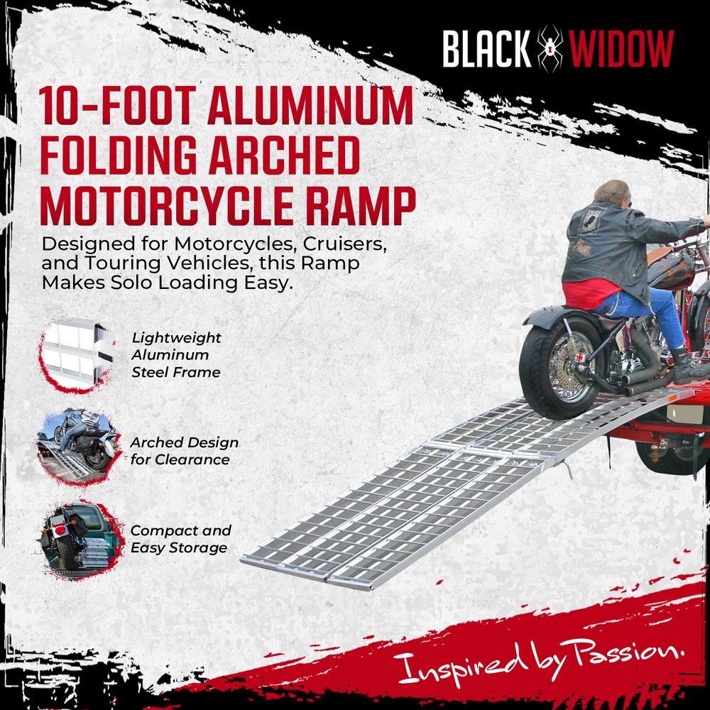 Black Widow Pro 10' 3-Piece Arched Folding Motorcycle Ramp