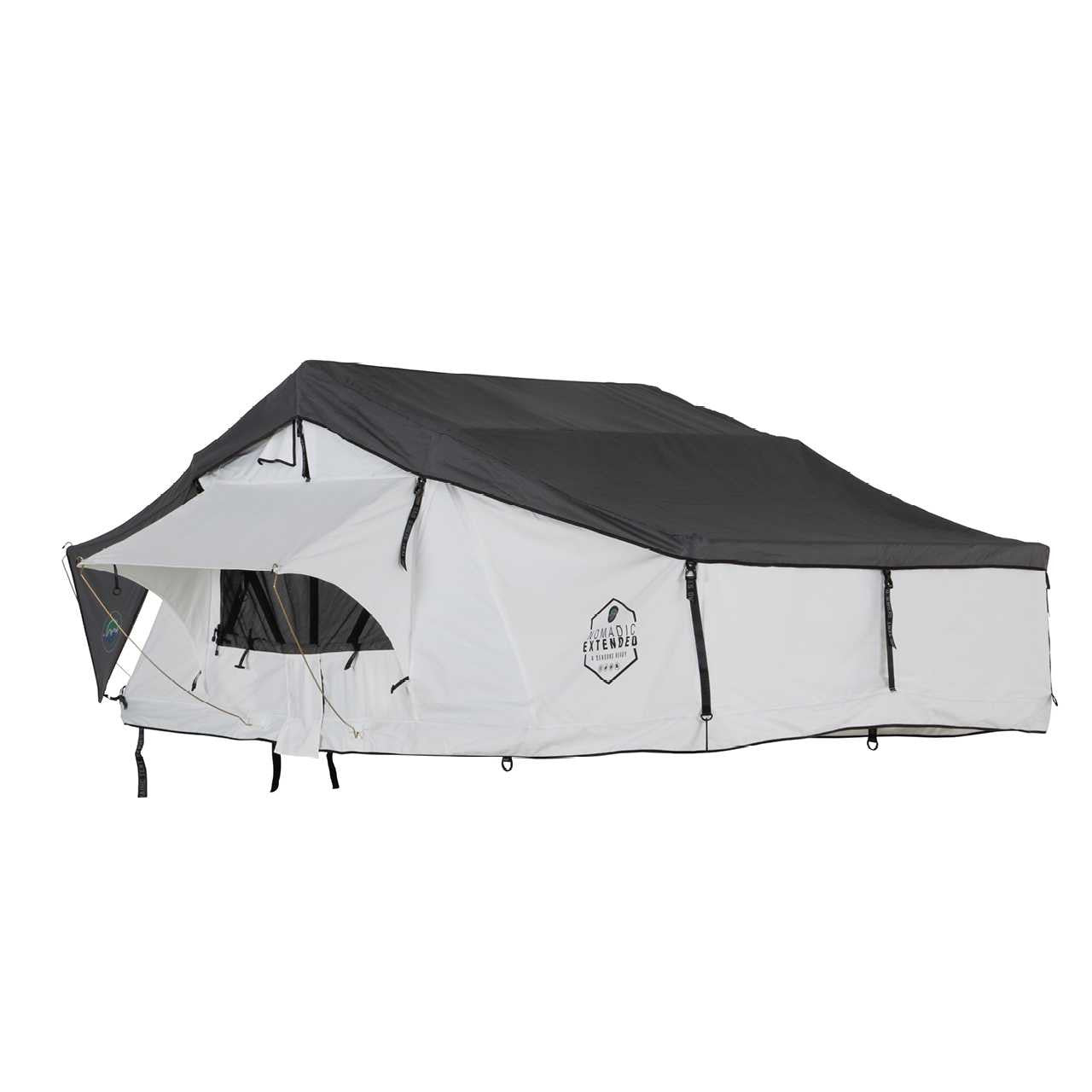 OVS HD Nomadic 3 Person Arctic White Extended Soft Shell Roof Top Tent, White Body Dark Grey Rainfly
