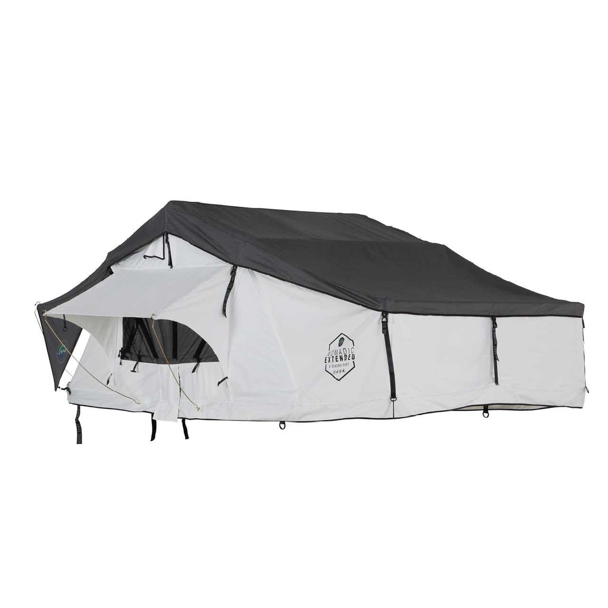 OVS HD Nomadic 3 Person Arctic White Extended Soft Shell Roof Top Tent, White Body Dark Grey Rainfly