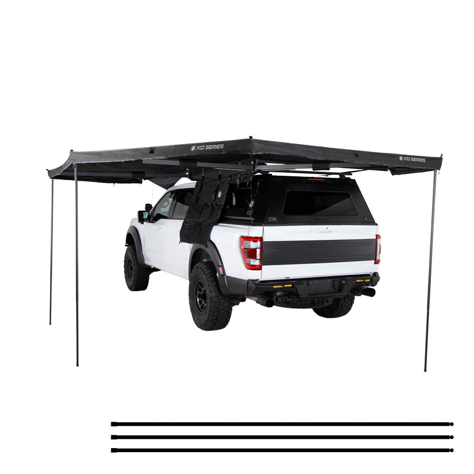 OVS XD Nomadic 270 - Awning W/Lights & Black Out , Driver Side, Black Body, Black Trim & Black Travel Cover - No Brackets, No Hardware