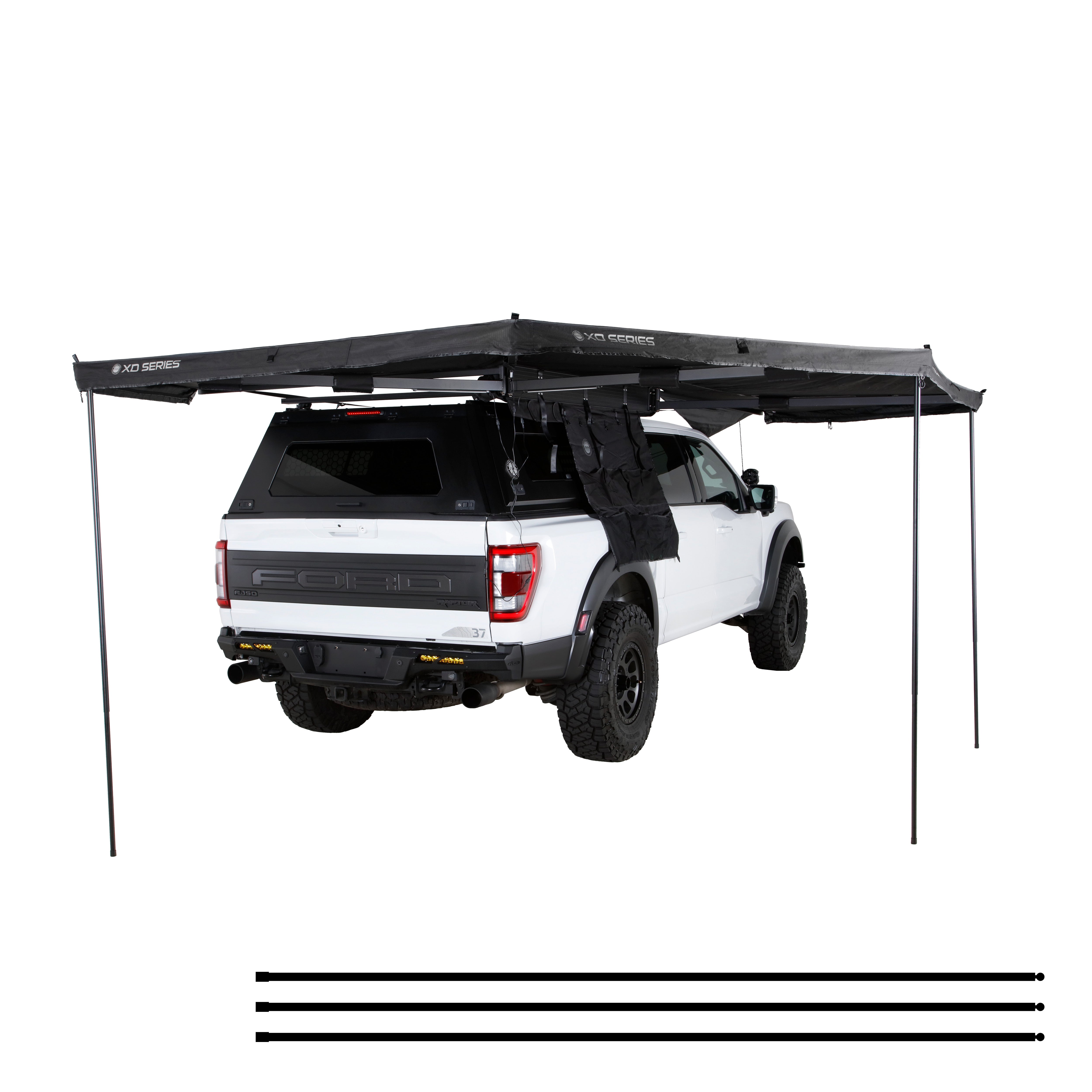 OVS XD Nomadic 270 - Awning W/Lights & Black Out , Passenger Side, Black Body, Black Trim & Black Travel Cover - No Brackets, No Hardware