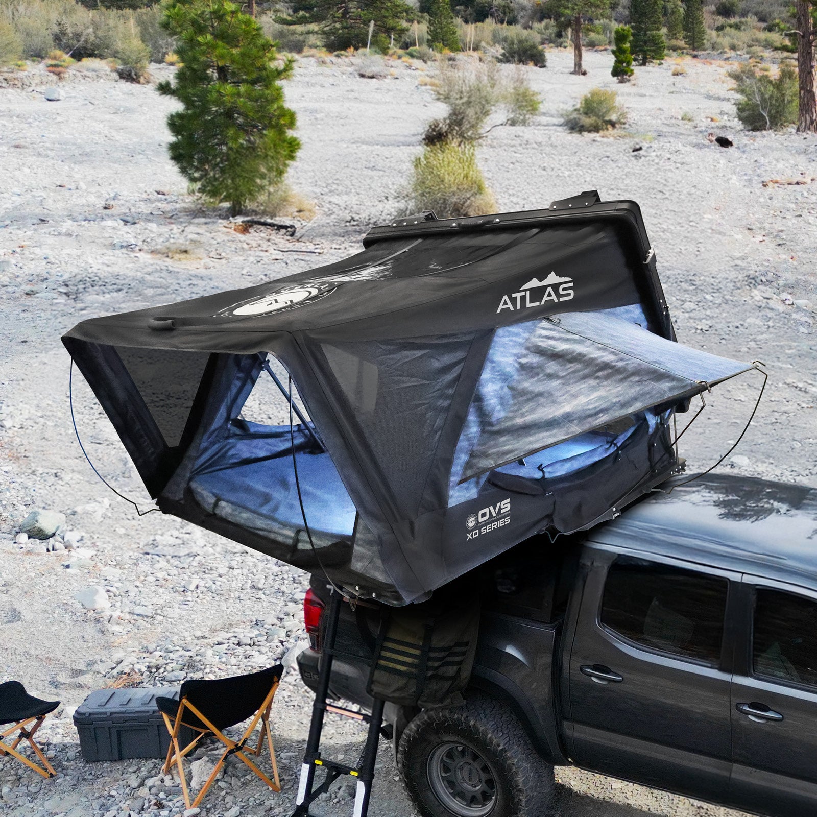 OVS XD Atlas 2 - Cantilever Hard Shell Roof Top Tent, 2 Person, Blue Body & Black Rainfly