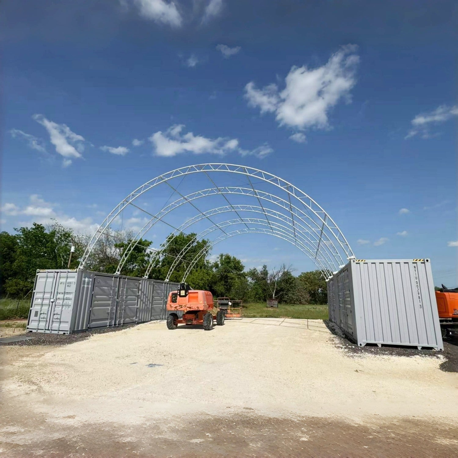 40'x40'x15' Double Truss Shipping Container Canopy Shelter