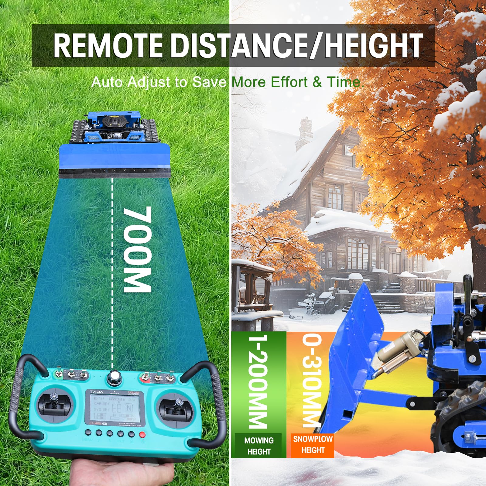 INFRONT 550 Remote Control Snow Plow & Lawn Mower | 2-in-1 All-Season Tracked Mower, 9HP